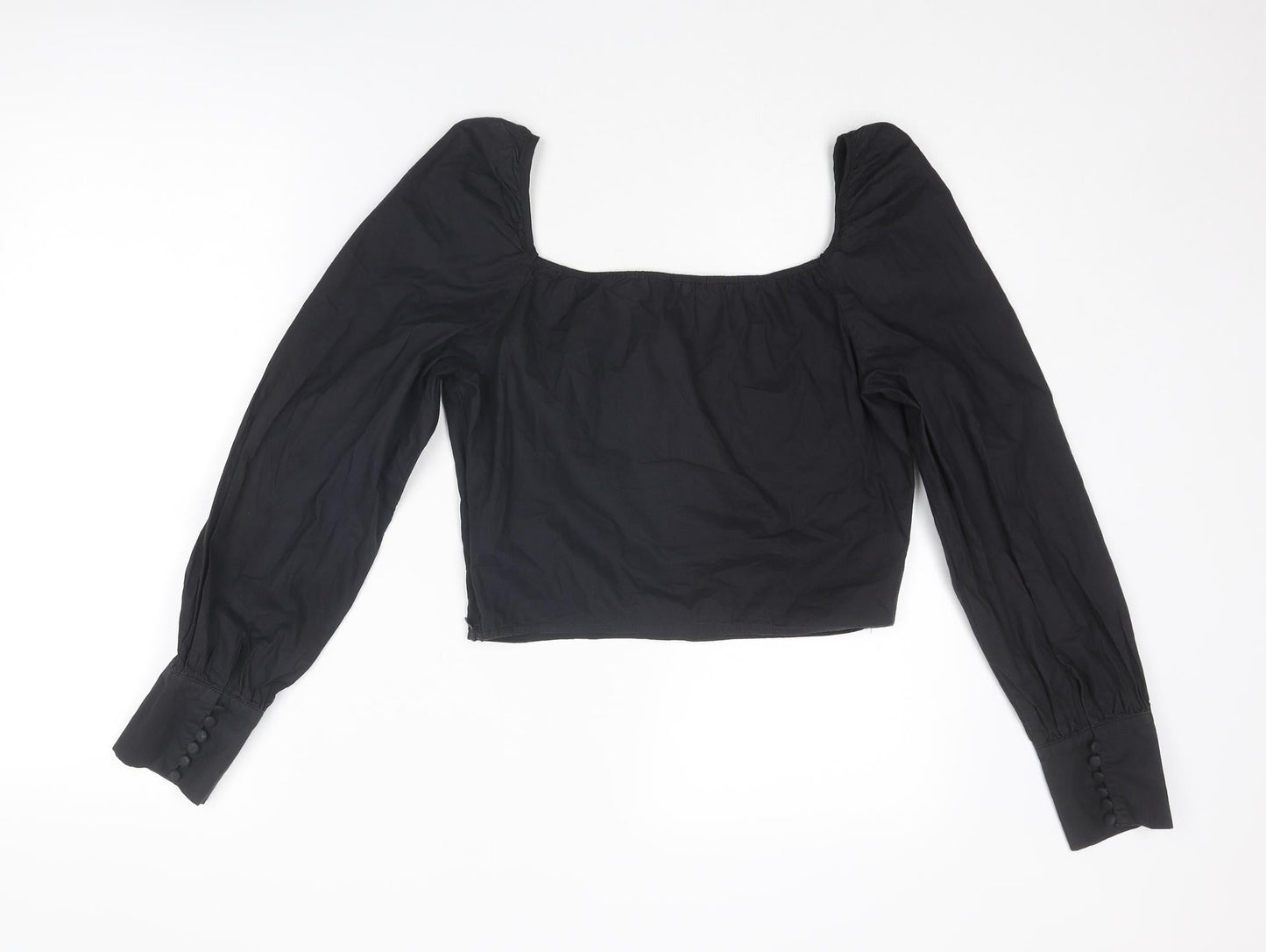 Nasty Gal Womens Black Cotton Cropped Blouse Size 6 Square Neck