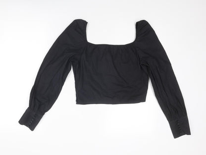 Nasty Gal Womens Black Cotton Cropped Blouse Size 6 Square Neck