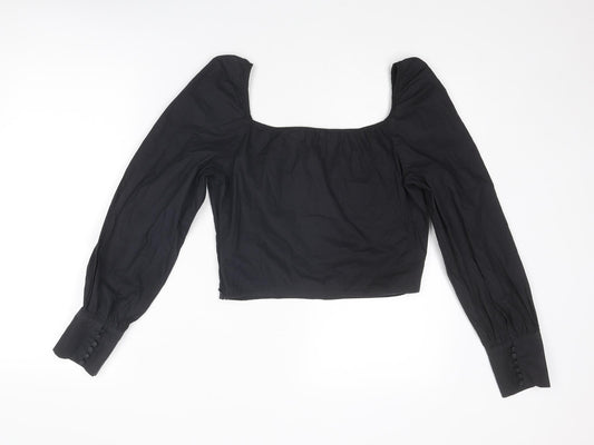 Nasty Gal Womens Black Cotton Cropped Blouse Size 6 Square Neck