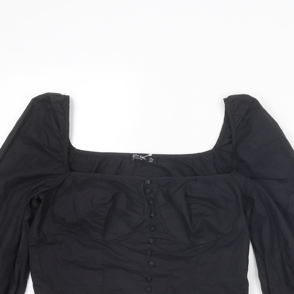 Nasty Gal Womens Black Cotton Cropped Blouse Size 6 Square Neck