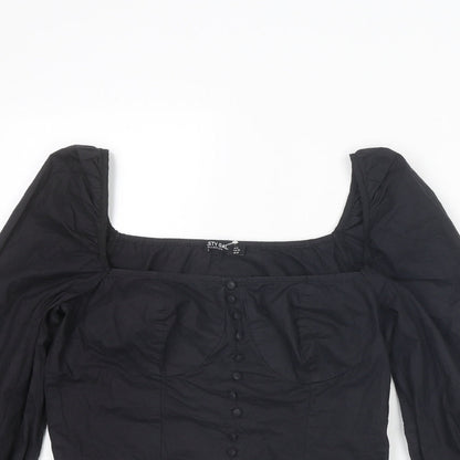 Nasty Gal Womens Black Cotton Cropped Blouse Size 6 Square Neck