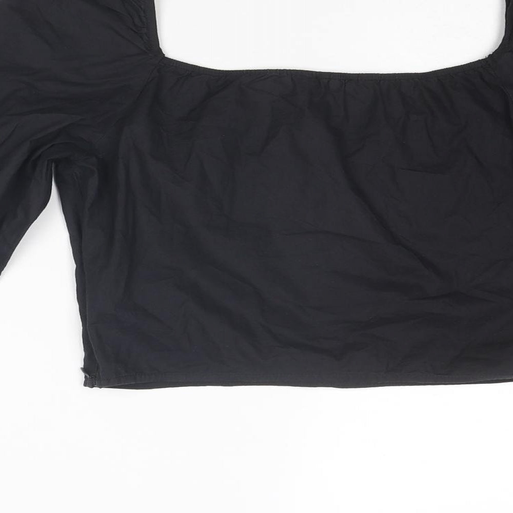 Nasty Gal Womens Black Cotton Cropped Blouse Size 6 Square Neck