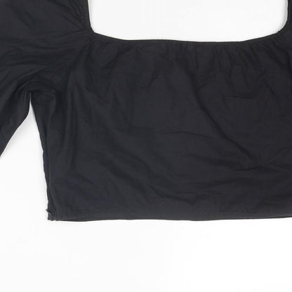 Nasty Gal Womens Black Cotton Cropped Blouse Size 6 Square Neck