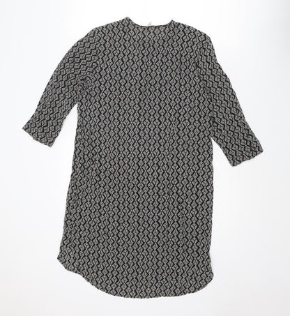 H&M Womens Black Geometric Viscose A-Line Size 8 Round Neck Button