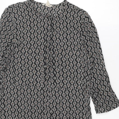 H&M Womens Black Geometric Viscose A-Line Size 8 Round Neck Button