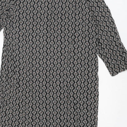 H&M Womens Black Geometric Viscose A-Line Size 8 Round Neck Button