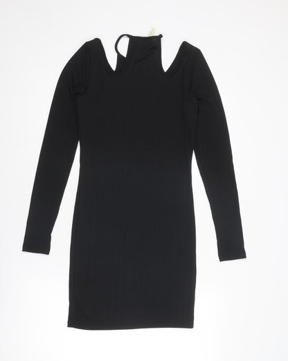 Fire & Glory Womens Black Polyester Shift Size M V-Neck Pullover - Cold Shoulder