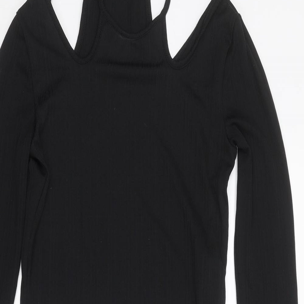 Fire & Glory Womens Black Polyester Shift Size M V-Neck Pullover - Cold Shoulder
