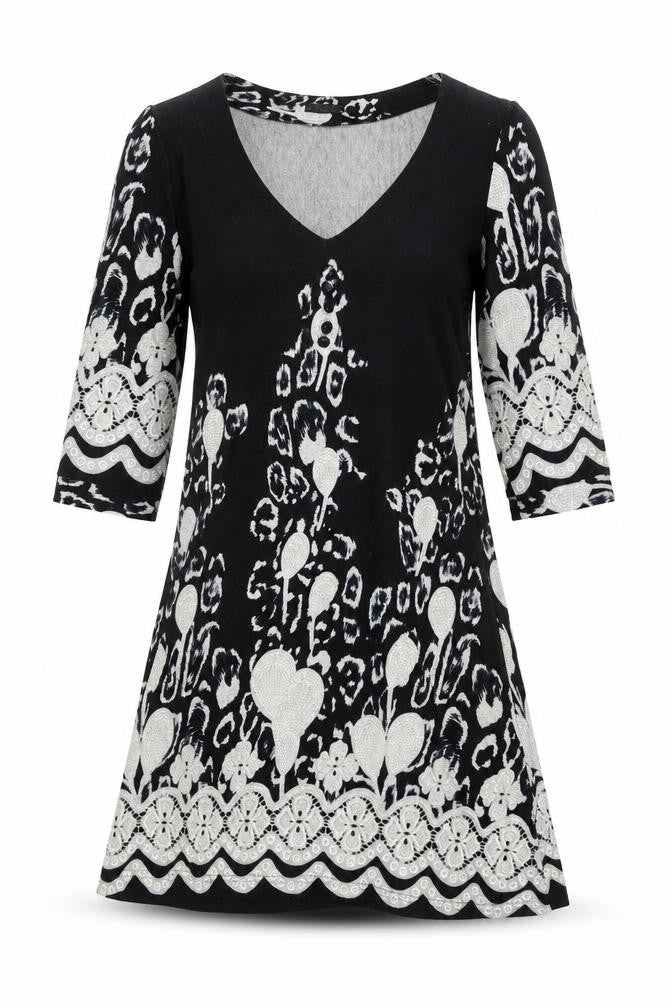 Quiz Womens Blue Geometric Polyester A-Line Size 10 V-Neck Pullover