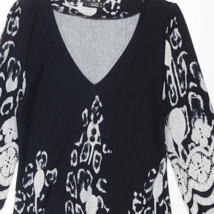 Quiz Womens Blue Geometric Polyester A-Line Size 10 V-Neck Pullover