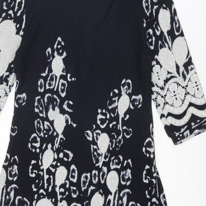 Quiz Womens Blue Geometric Polyester A-Line Size 10 V-Neck Pullover