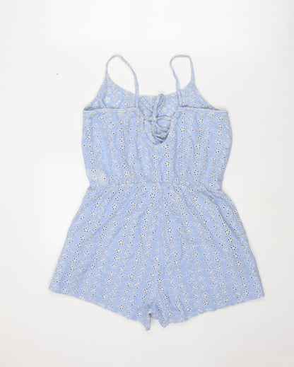 Isla Rose Womens Blue Floral Cotton Playsuit One-Piece Size M L3 in Tie