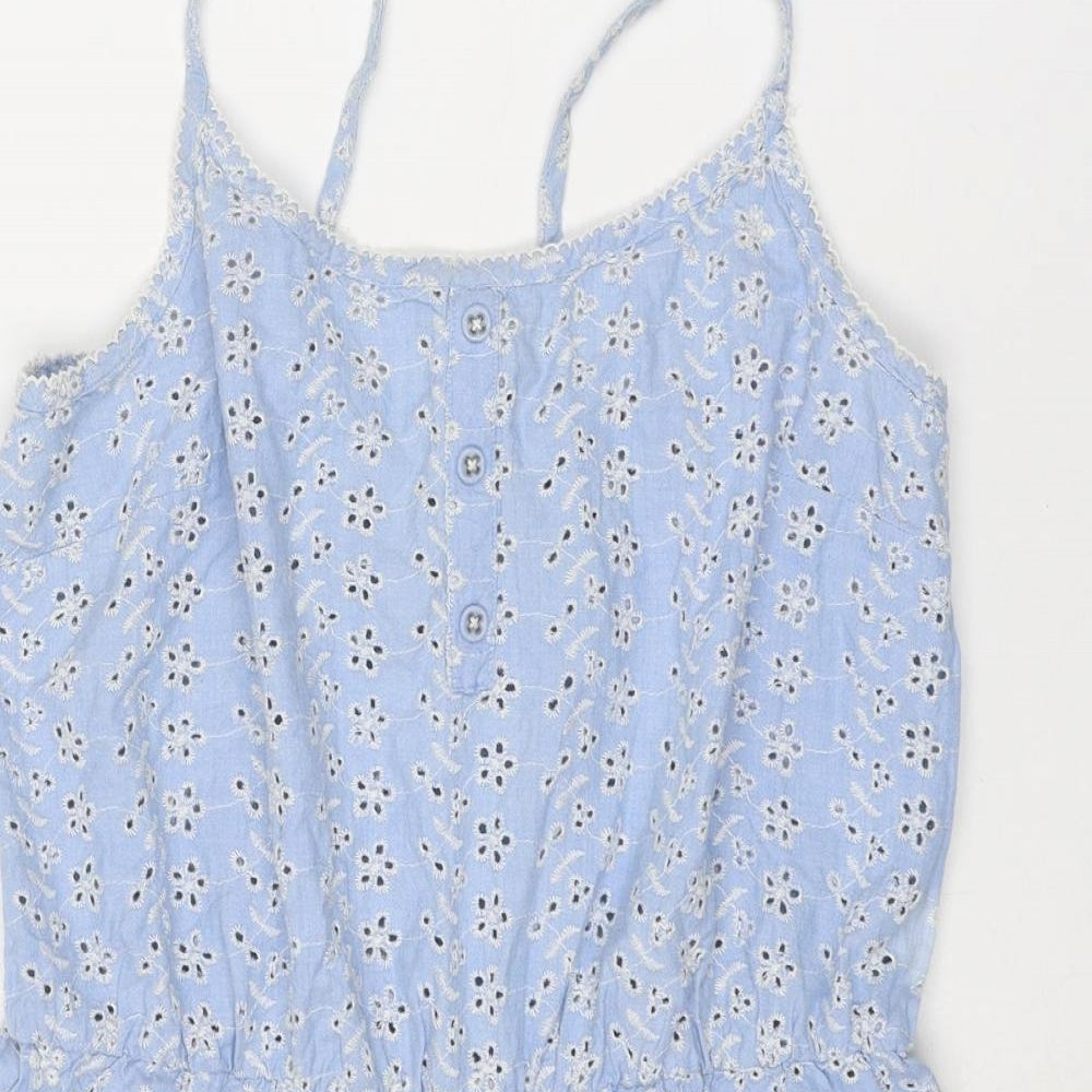 Isla Rose Womens Blue Floral Cotton Playsuit One-Piece Size M L3 in Tie