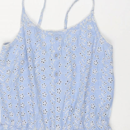 Isla Rose Womens Blue Floral Cotton Playsuit One-Piece Size M L3 in Tie