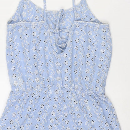 Isla Rose Womens Blue Floral Cotton Playsuit One-Piece Size M L3 in Tie