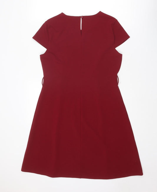 Dorothy Perkins Womens Red Polyester Fit & Flare Size 12 Boat Neck Button