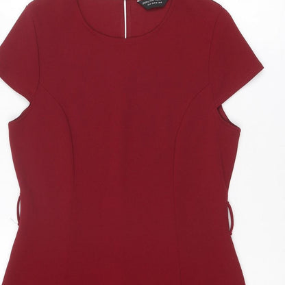 Dorothy Perkins Womens Red Polyester Fit & Flare Size 12 Boat Neck Button