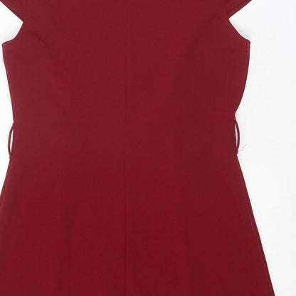 Dorothy Perkins Womens Red Polyester Fit & Flare Size 12 Boat Neck Button