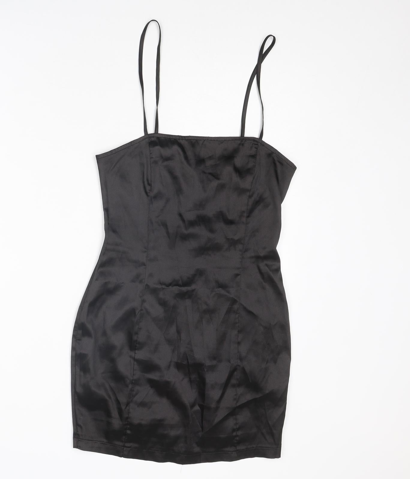 PRETTYLITTLETHING Womens Black Polyester Mini Size 6 Square Neck Zip