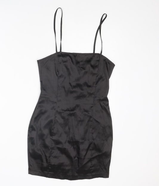 PRETTYLITTLETHING Womens Black Polyester Mini Size 6 Square Neck Zip