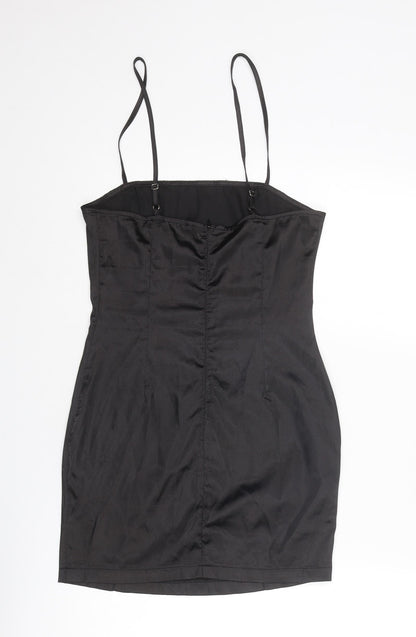 PRETTYLITTLETHING Womens Black Polyester Mini Size 6 Square Neck Zip