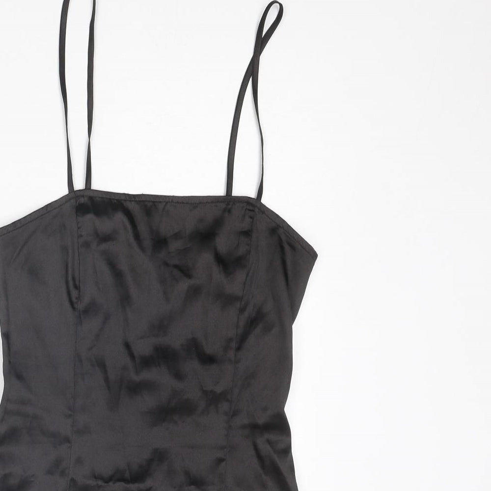 PRETTYLITTLETHING Womens Black Polyester Mini Size 6 Square Neck Zip