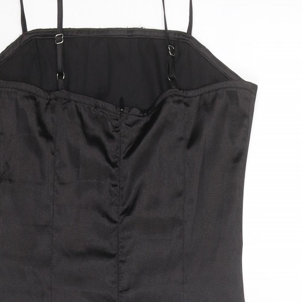 PRETTYLITTLETHING Womens Black Polyester Mini Size 6 Square Neck Zip