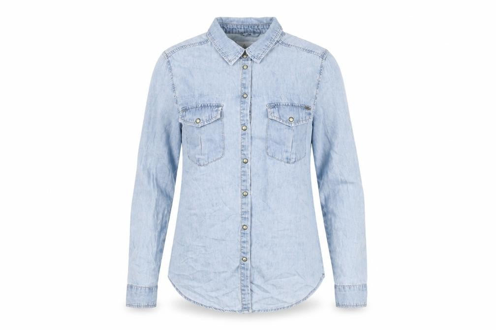 Womens UK Size 8 Denim & Co. Blue Basic Button-Up