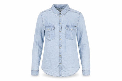 Womens UK Size 8 Denim & Co. Blue Basic Button-Up