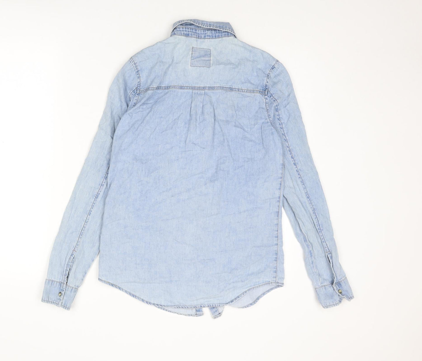 Denim & Co. Womens Blue Cotton Basic Button-Up Size 8 Collared