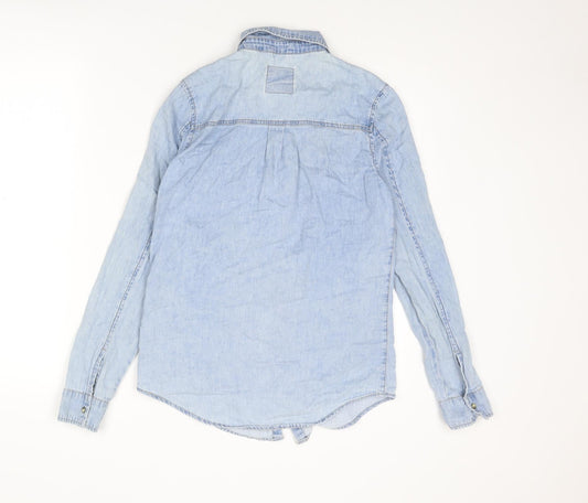Denim & Co. Womens Blue Cotton Basic Button-Up Size 8 Collared