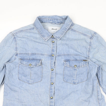 Denim & Co. Womens Blue Cotton Basic Button-Up Size 8 Collared