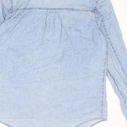 Denim & Co. Womens Blue Cotton Basic Button-Up Size 8 Collared