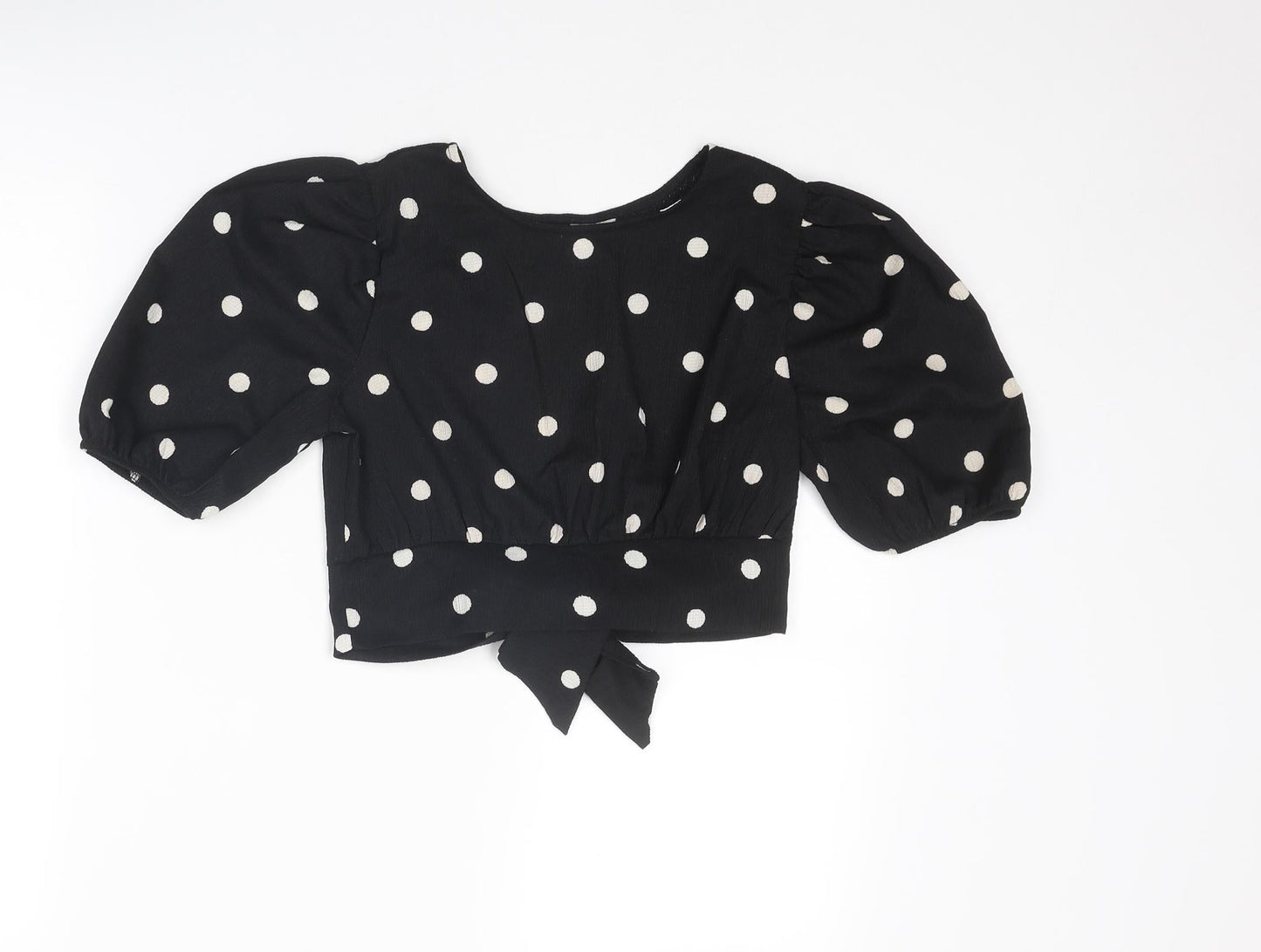 Womens UK Size XS H&M Black Cropped Blouse