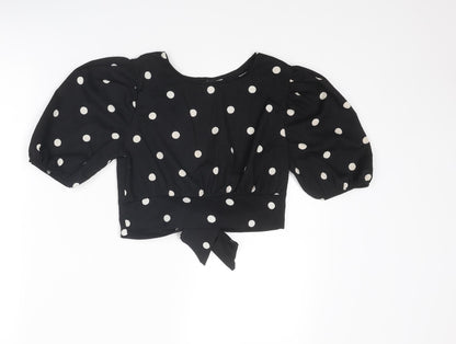 Womens UK Size XS H&M Black Cropped Blouse