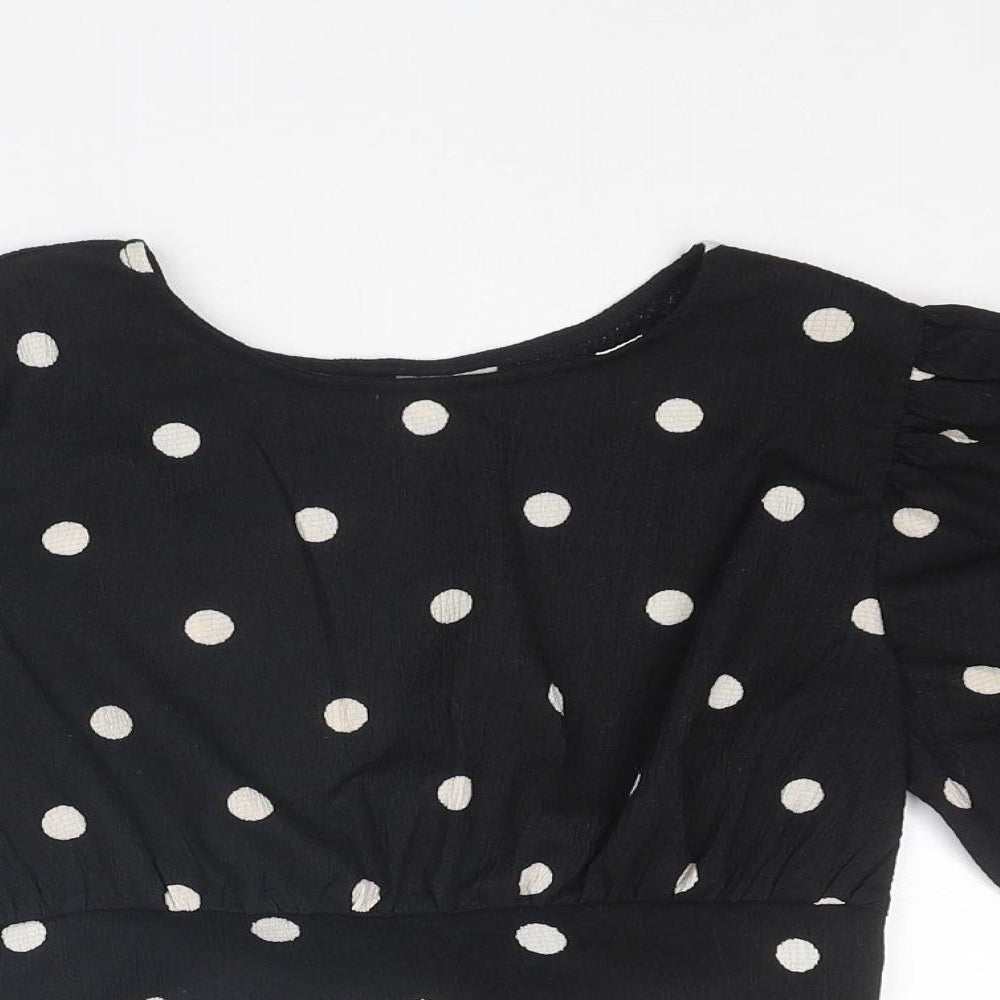 Womens UK Size XS H&M Black Cropped Blouse