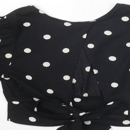 Womens UK Size XS H&M Black Cropped Blouse