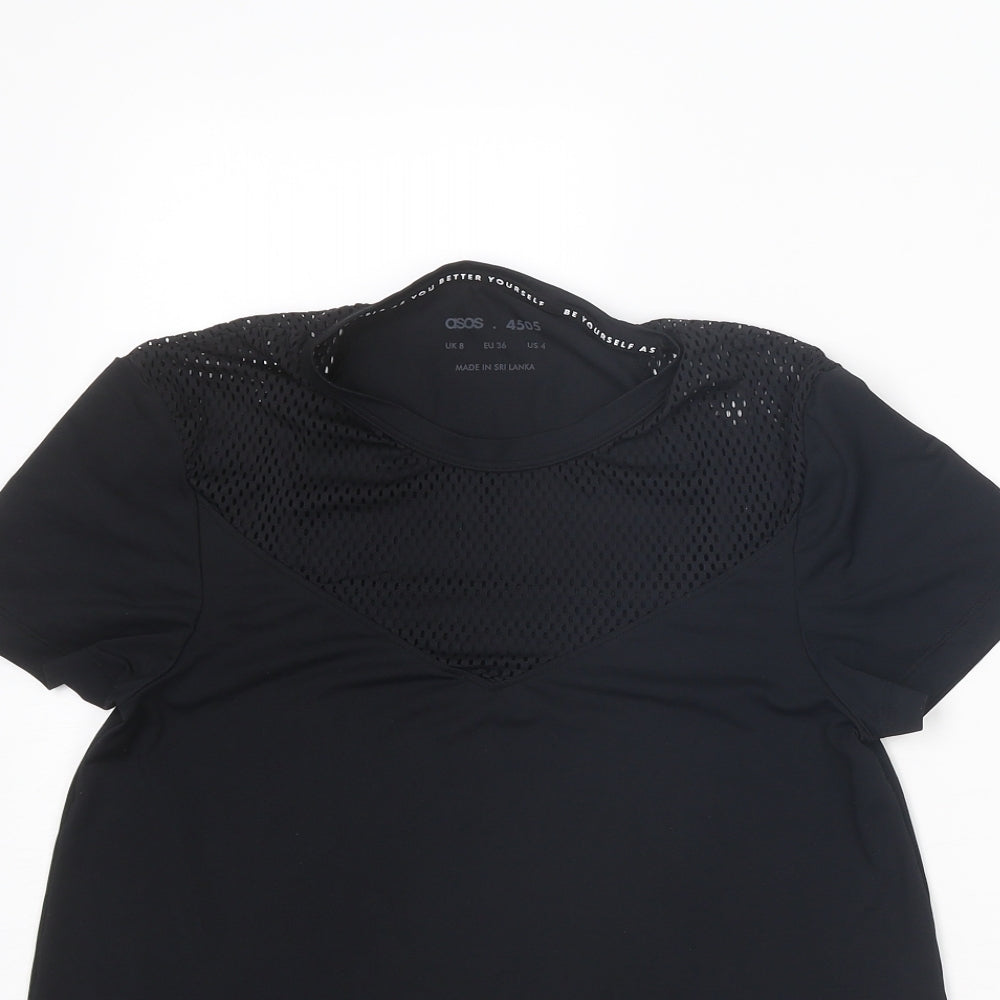 ASOS Womens Black Polyester Basic T-Shirt Size 8 Round Neck Pullover