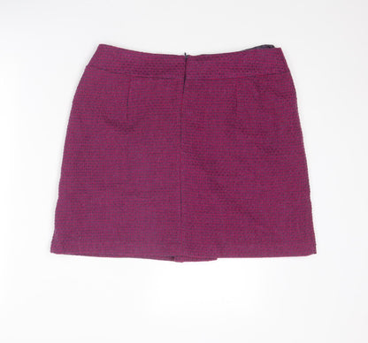 Marks and Spencer Womens Purple Geometric Polyester A-Line Skirt Size 14 Zip