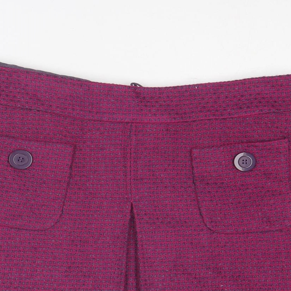 Marks and Spencer Womens Purple Geometric Polyester A-Line Skirt Size 14 Zip