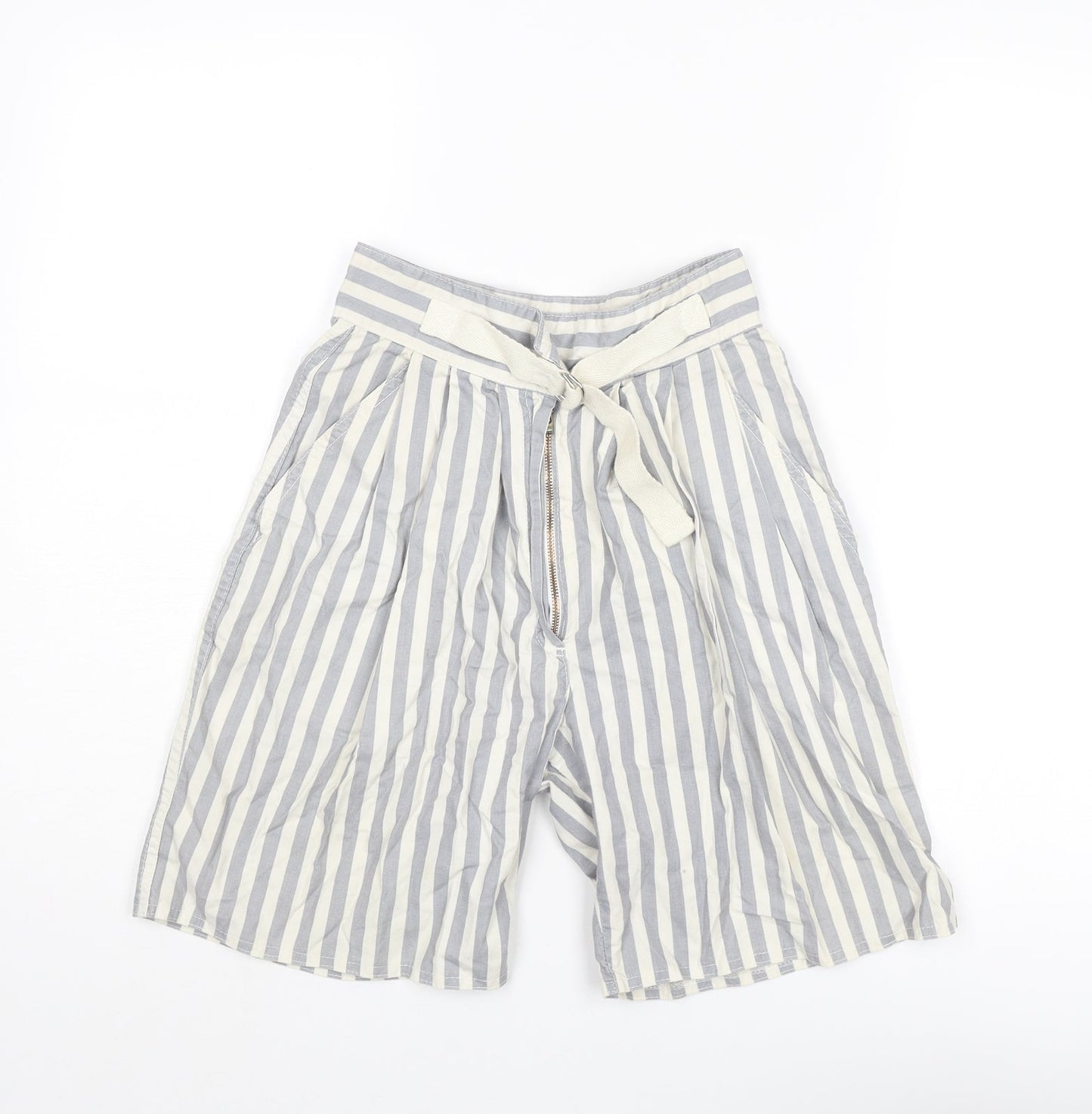 Globe Trotter Womens Grey Striped Cotton Culotte Shorts Size 24 in L6 in Regular Zip