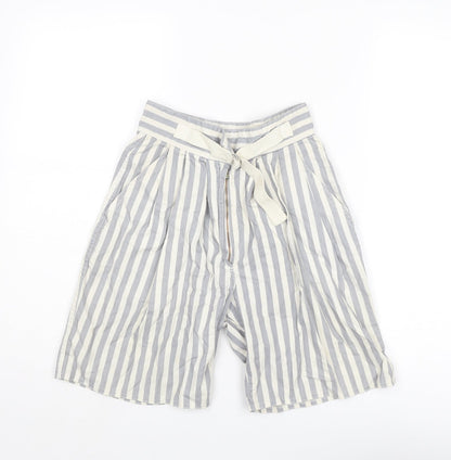 Globe Trotter Womens Grey Striped Cotton Culotte Shorts Size 24 in L6 in Regular Zip