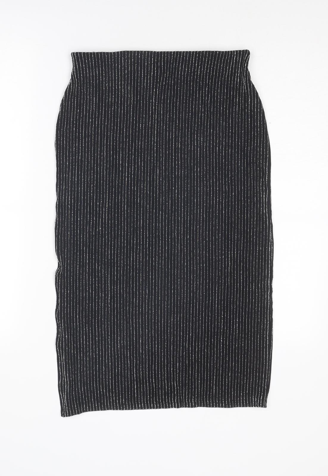 H&M Womens Black Striped Polyester Straight & Pencil Skirt Size S