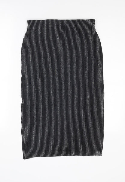 H&M Womens Black Striped Polyester Straight & Pencil Skirt Size S