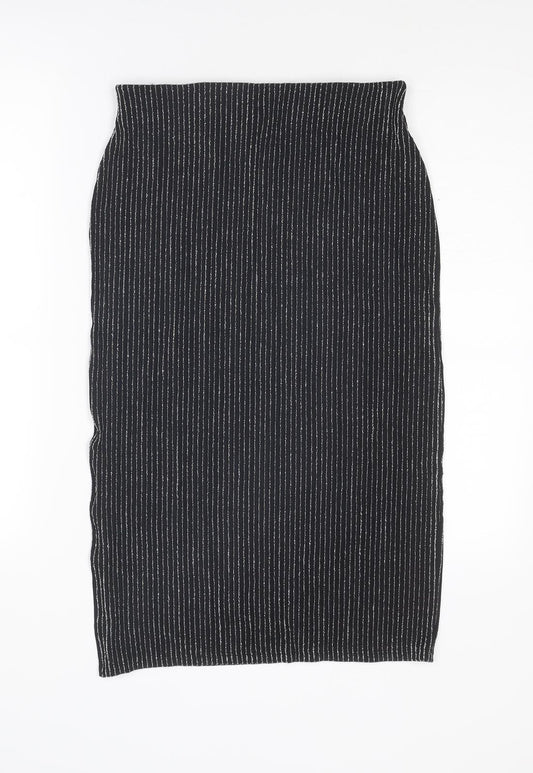 H&M Womens Black Striped Polyester Straight & Pencil Skirt Size S