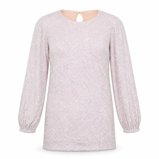 Front view of Club L women’s pink polyester shirt dress, size UK 10, round neck button