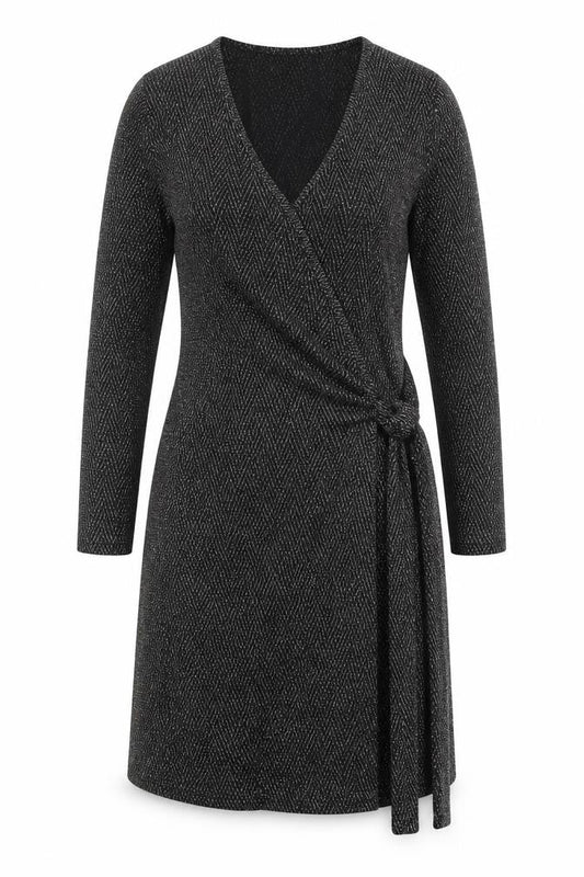 Blue Vanilla Womens Black Geometric Nylon Wrap Dress Size 10 V-Neck Tie