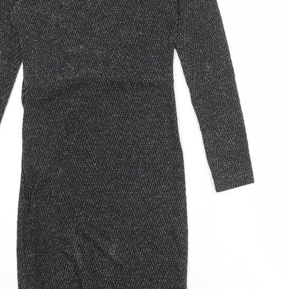 Blue Vanilla Womens Black Geometric Nylon Wrap Dress Size 10 V-Neck Tie