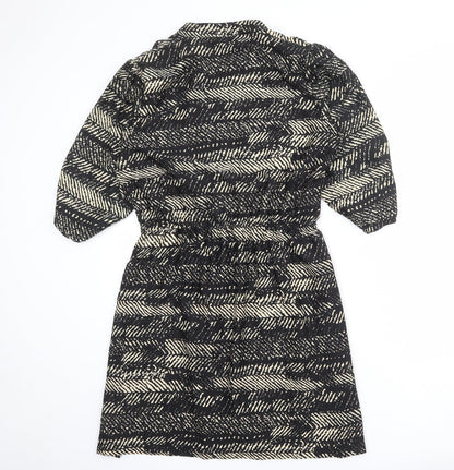 Yumi Womens Black Geometric Polyester A-Line Size 16 V-Neck