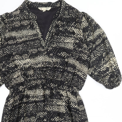 Yumi Womens Black Geometric Polyester A-Line Size 16 V-Neck